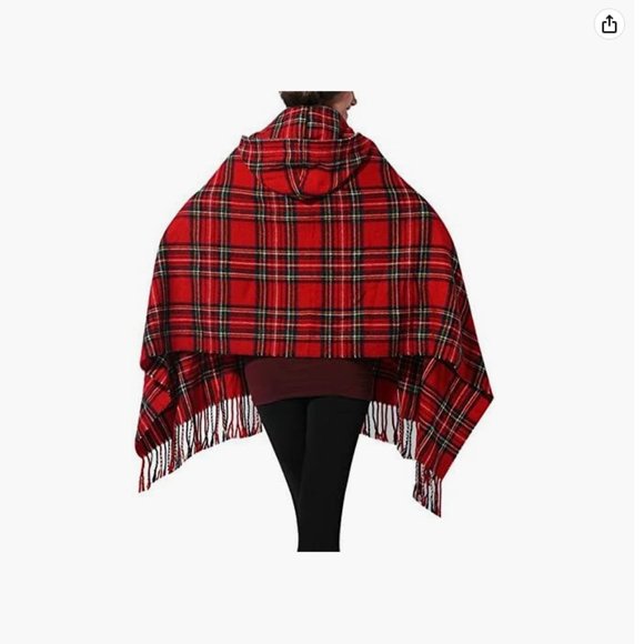 Toggle Pashmina Fringe Poncho Hoodies Hooded Cloak Shawl - Picture 9 of 9